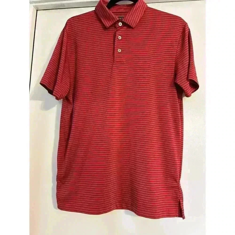 PGA Tour S Men's Polo Striped Golf Shirt Short Sleeve Red And Black Stripping